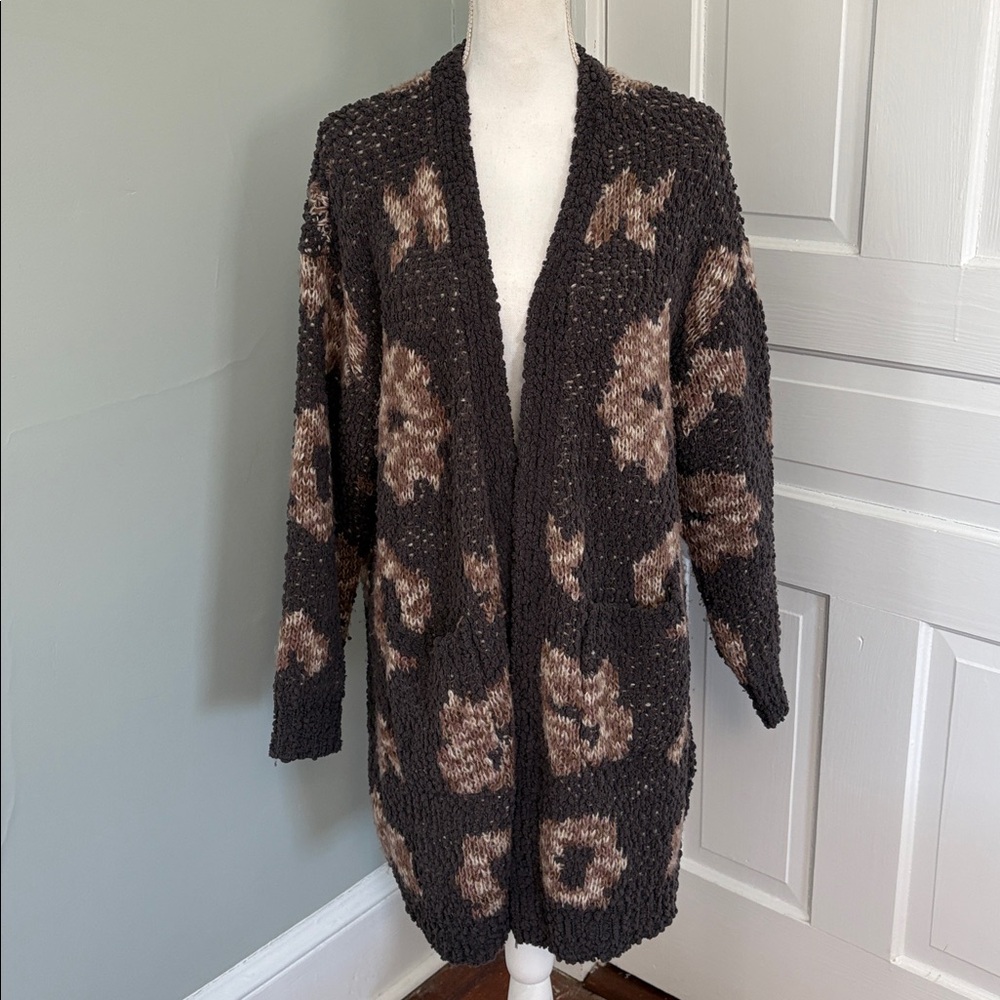 Bobeau Animal popcorn print open Long cardigan pockets super soft Size 3X